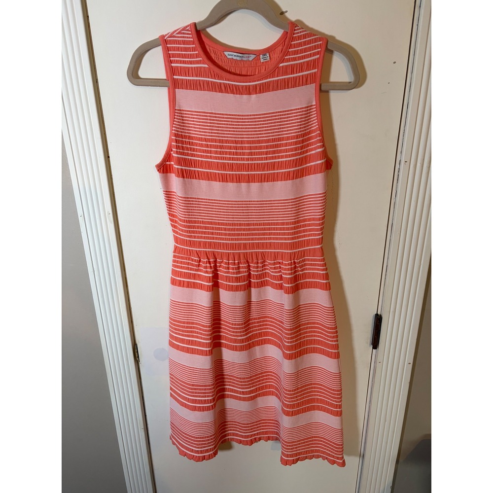 Isaac Mizrahi Live Coral Pink Striped Sleeveless Ruffle Hem Dress XXS